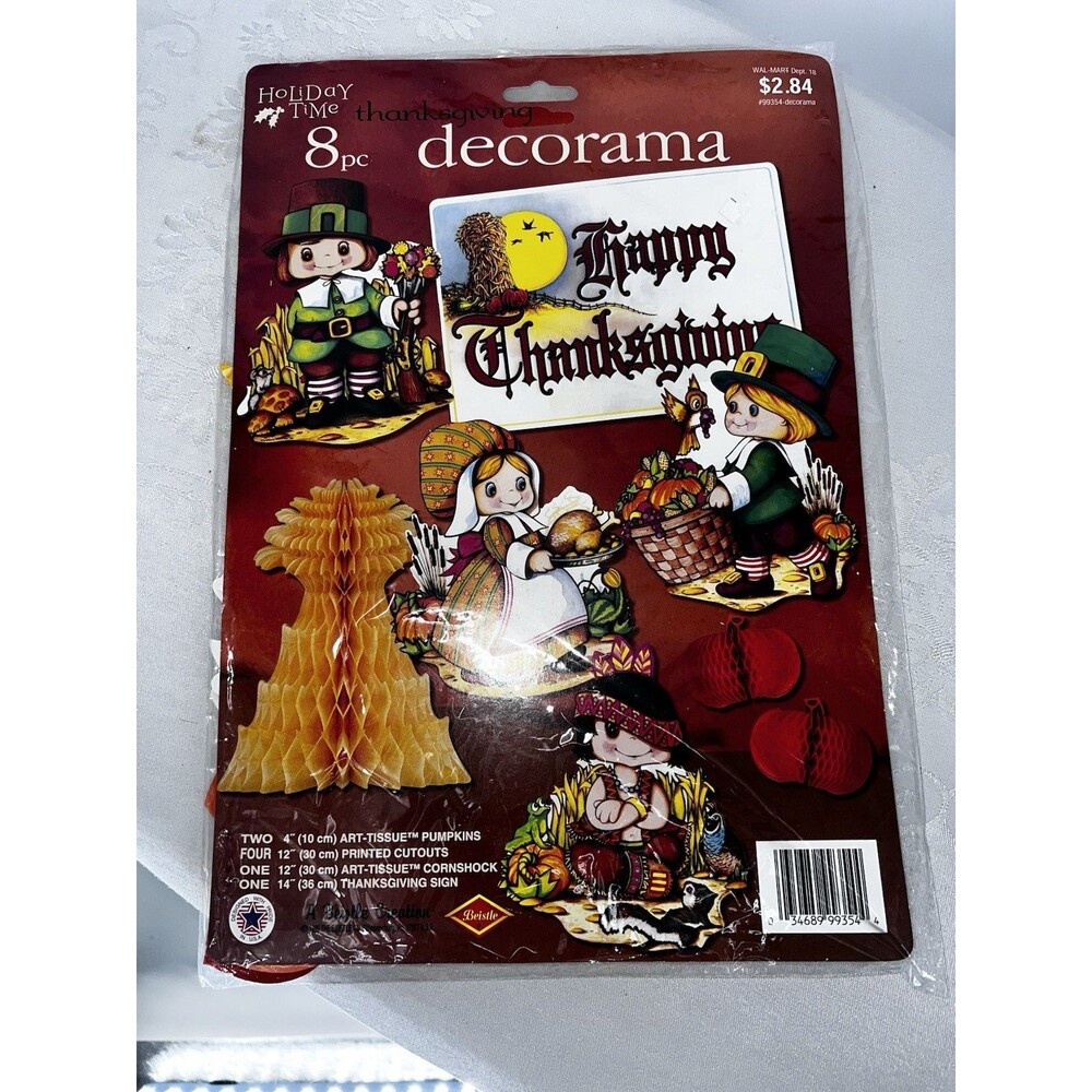 Vintage 1995 Beistle Thanksgiving Decorama 8 Pc SEALED NOS Pilgrim Honeycomb USA